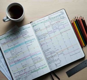 Close-up of a Virgo perfectionist planner with signs of anxiety