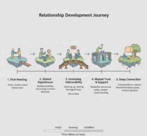Relationship depth development timeline from acquaintance to understanding