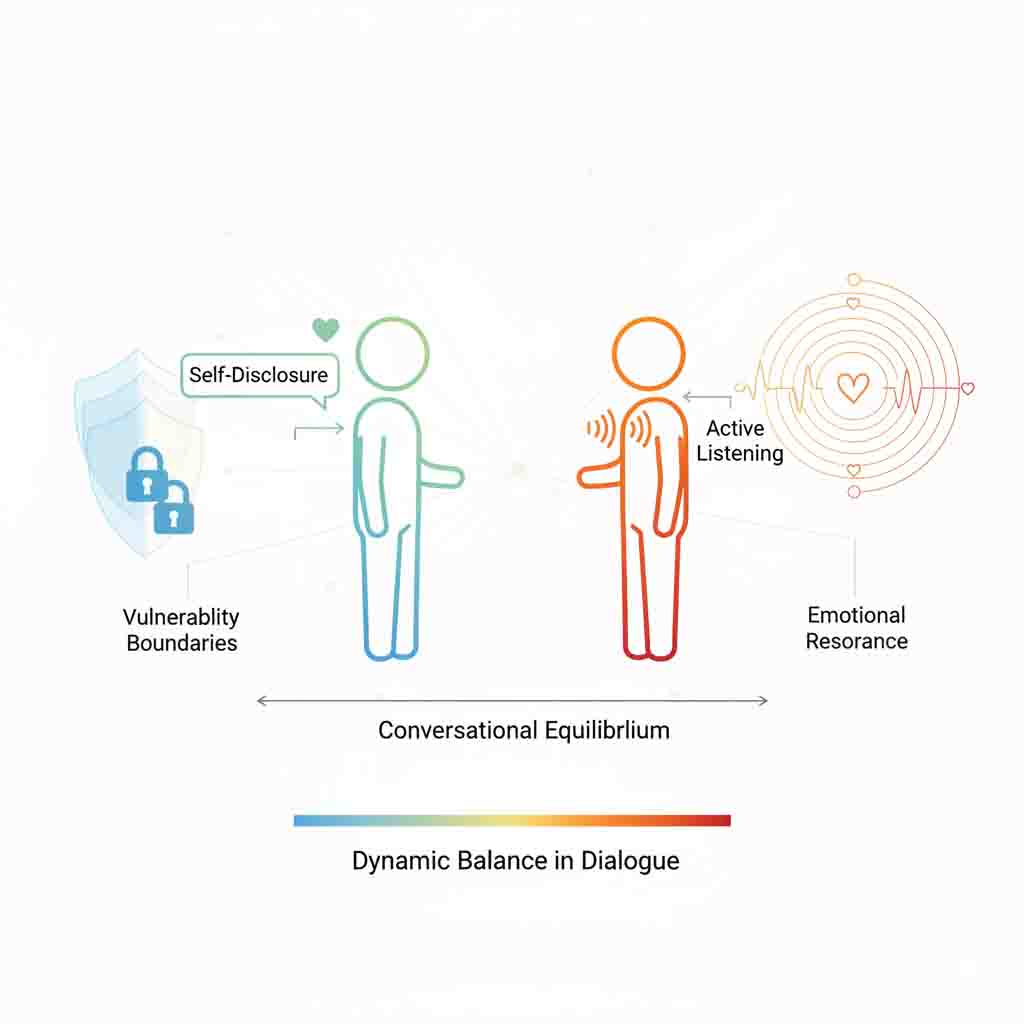 Flowchart showing self-disclosure listening balance in healthy conversation