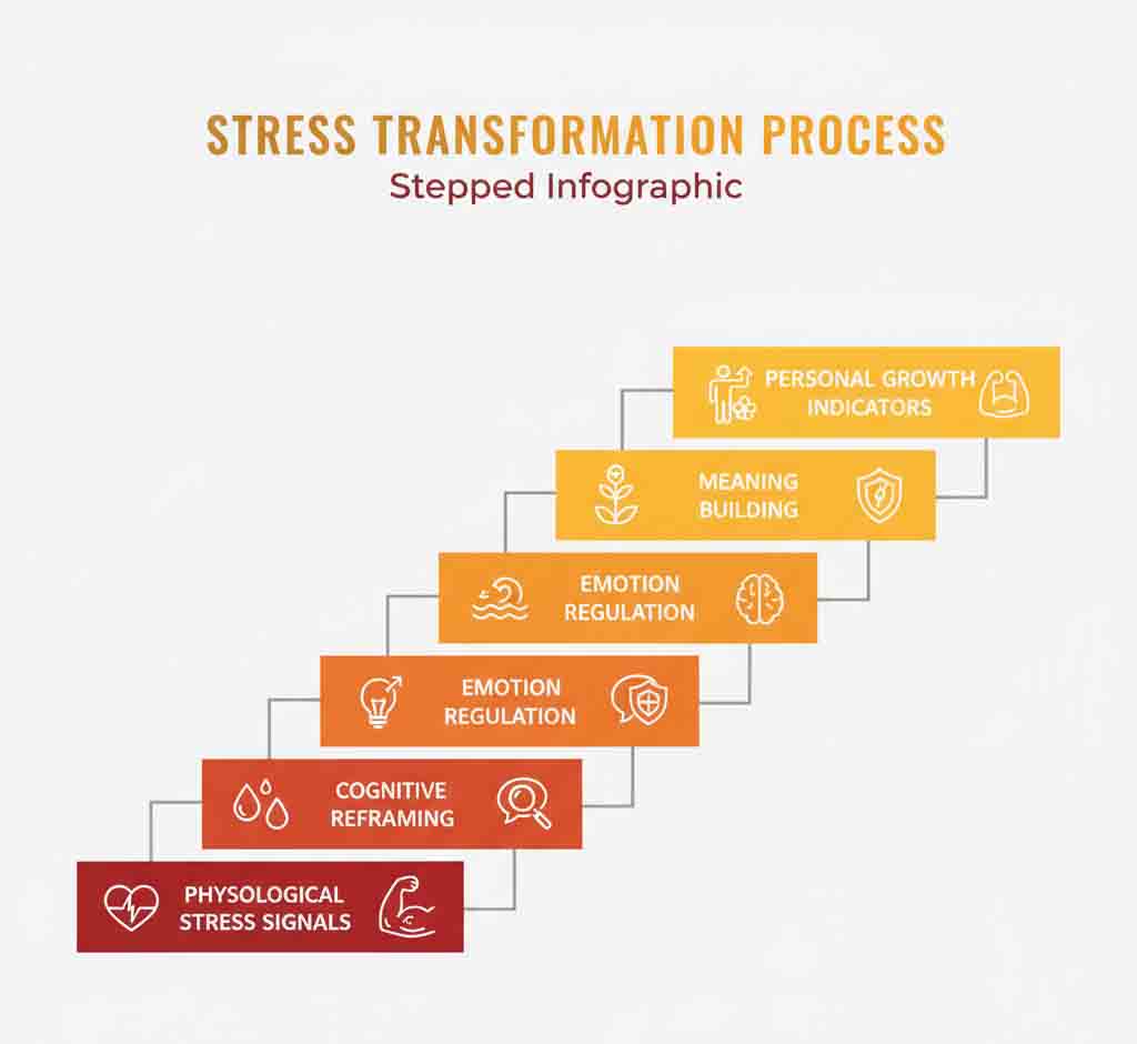 Psychological resilience stress signals transformation to growth indicators staircase chart