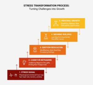Psychological resilience stress signals transformation to growth indicators staircase chart