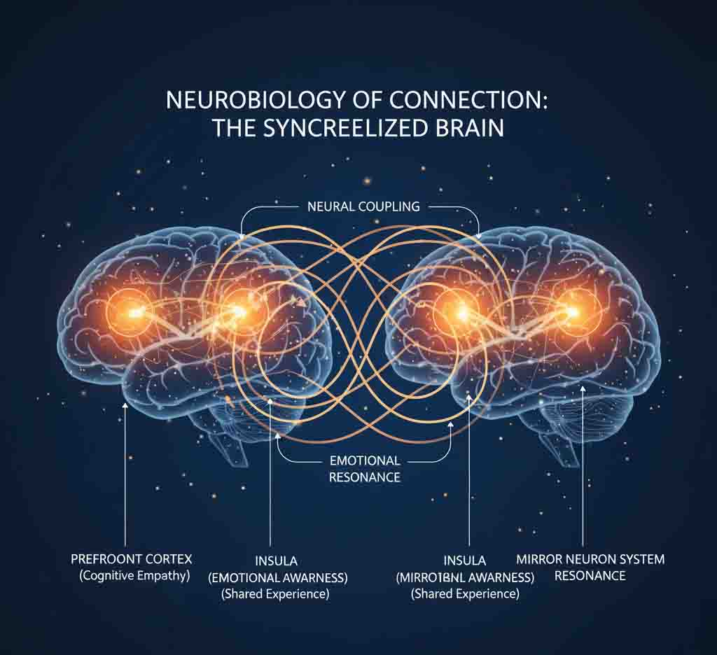 Scientific illustration brain neural synchronization patterns during human connection
