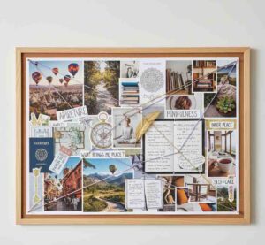 Sagittarius healing journey vision board integrating adventure plans with mindfulness practices