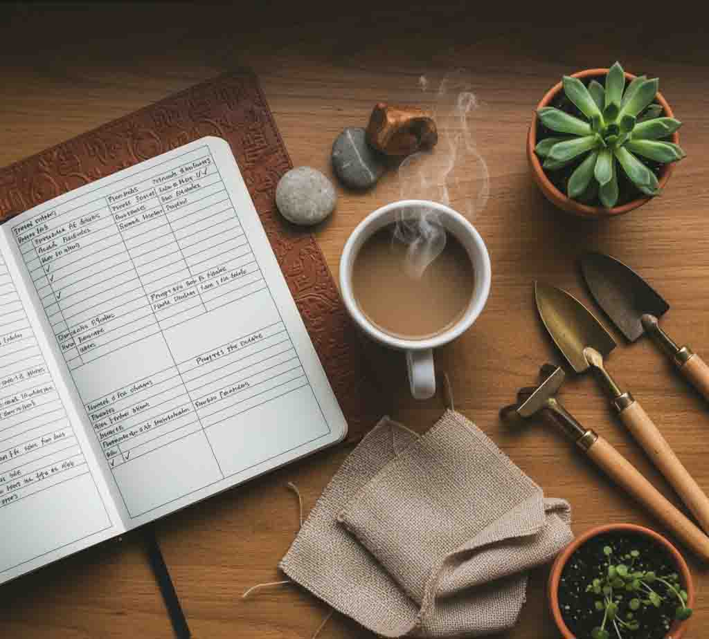 Earth signs Taurus Virgo Capricorn self-discovery practical tools collection overhead desk shot