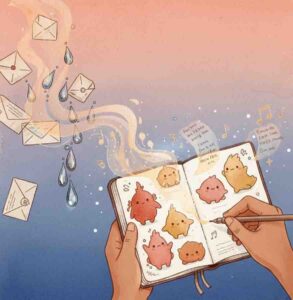 Mediator personality emotional transformation artistic creation process watercolor illustration