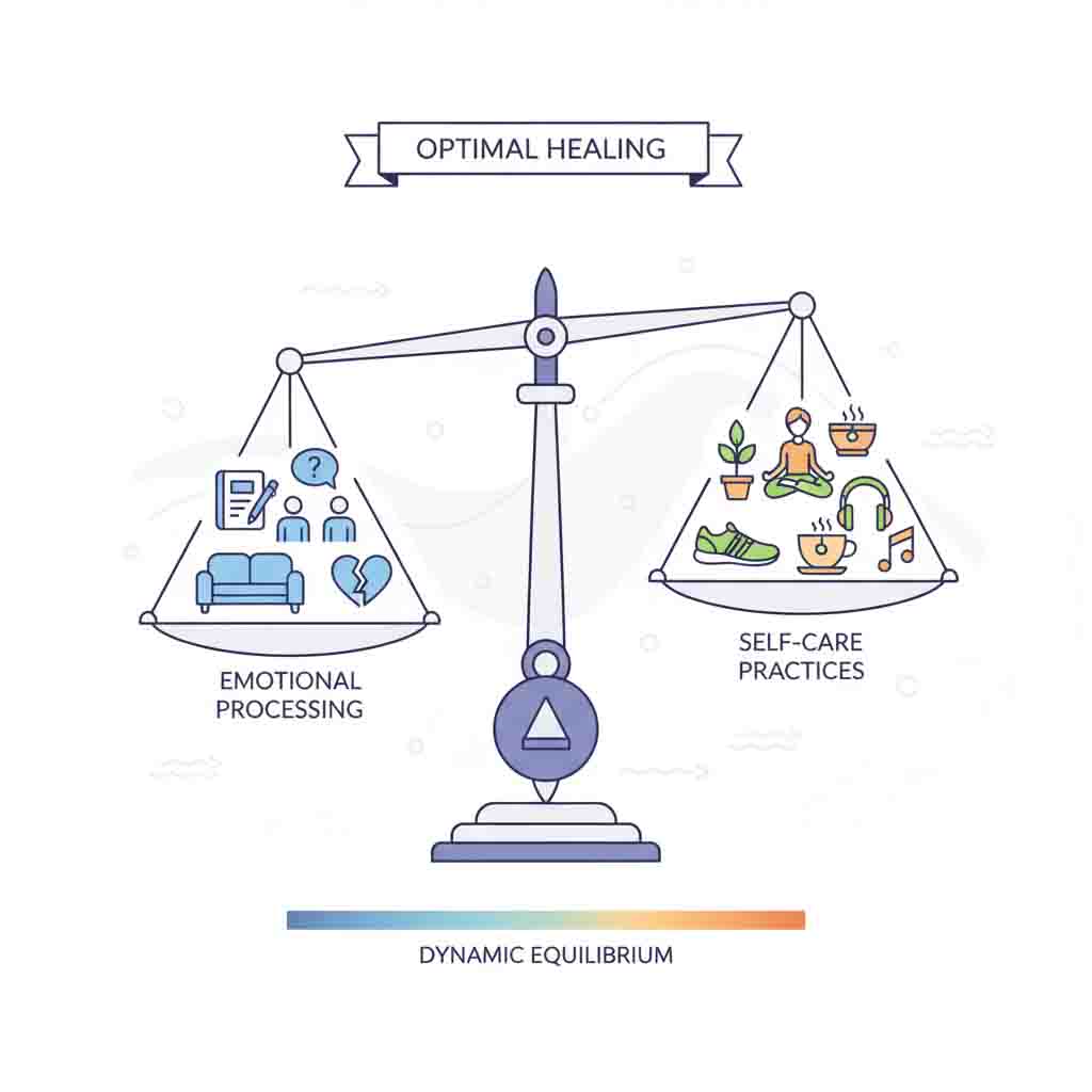 Emotional healing process work self-care balance illustration