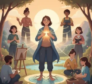 ENFJ personality guiding others while maintaining self-balance illustration