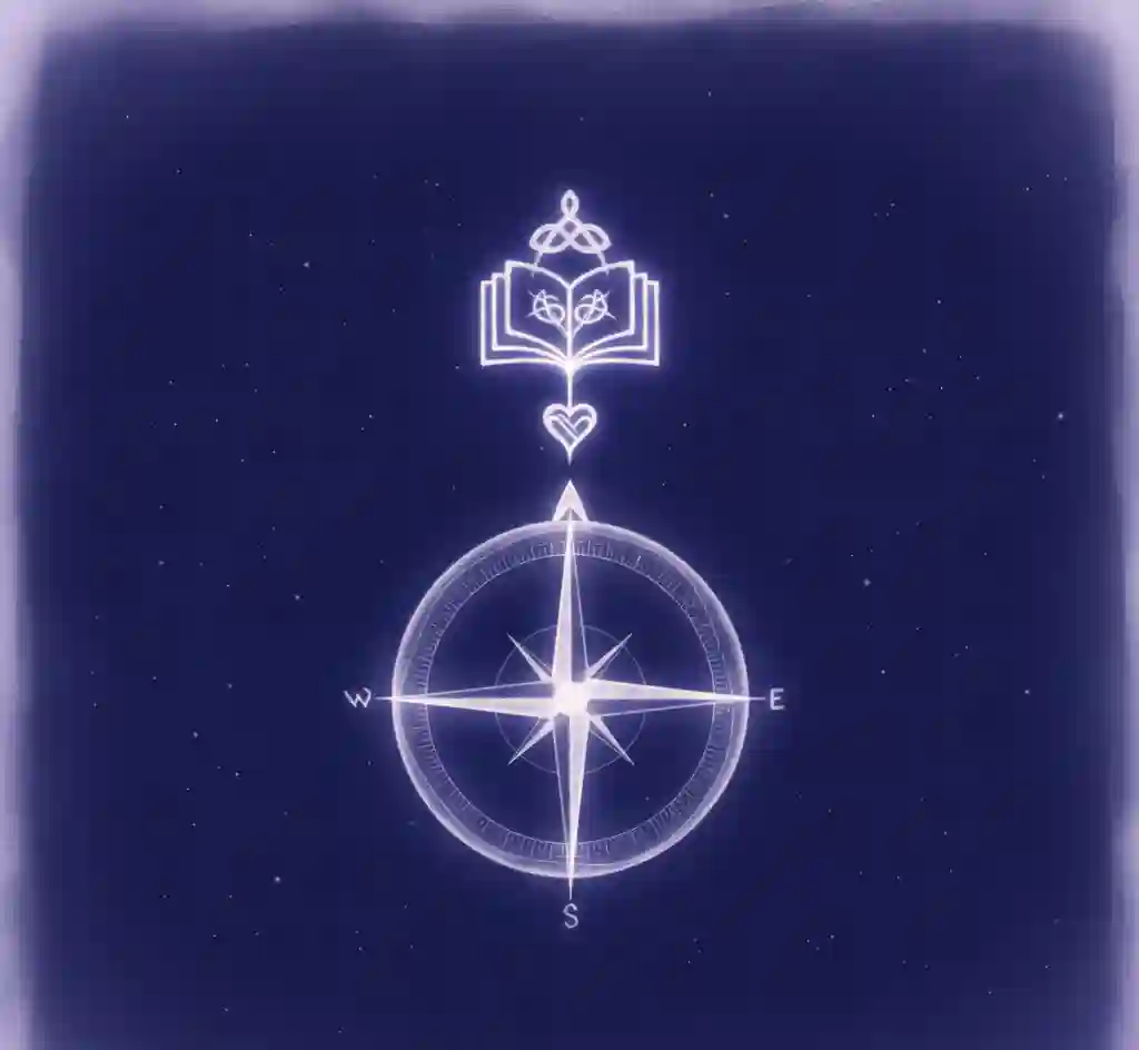 INFP personality with an inner compass floating amongst stars and a night sky, symbolizing the quest for meaning.