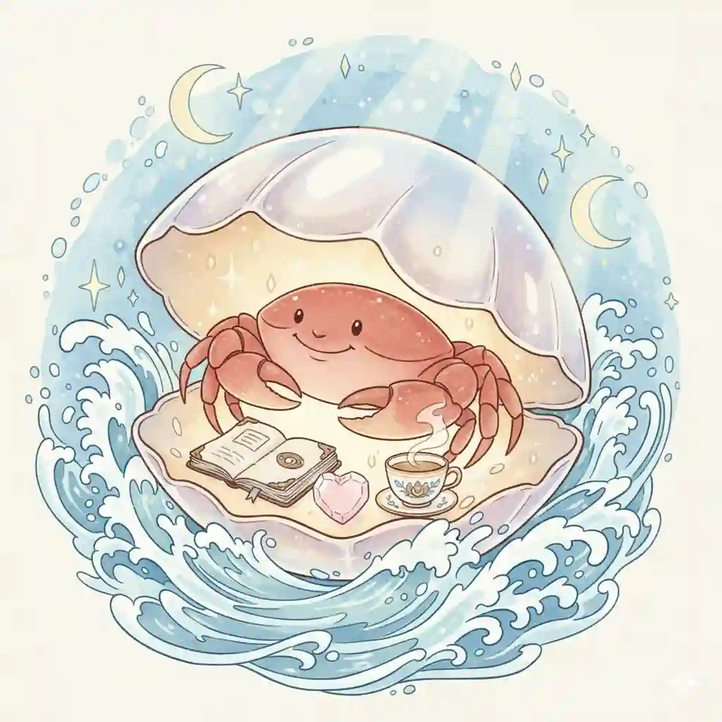 Cancer zodiac emotional healing shell sanctuary illustration