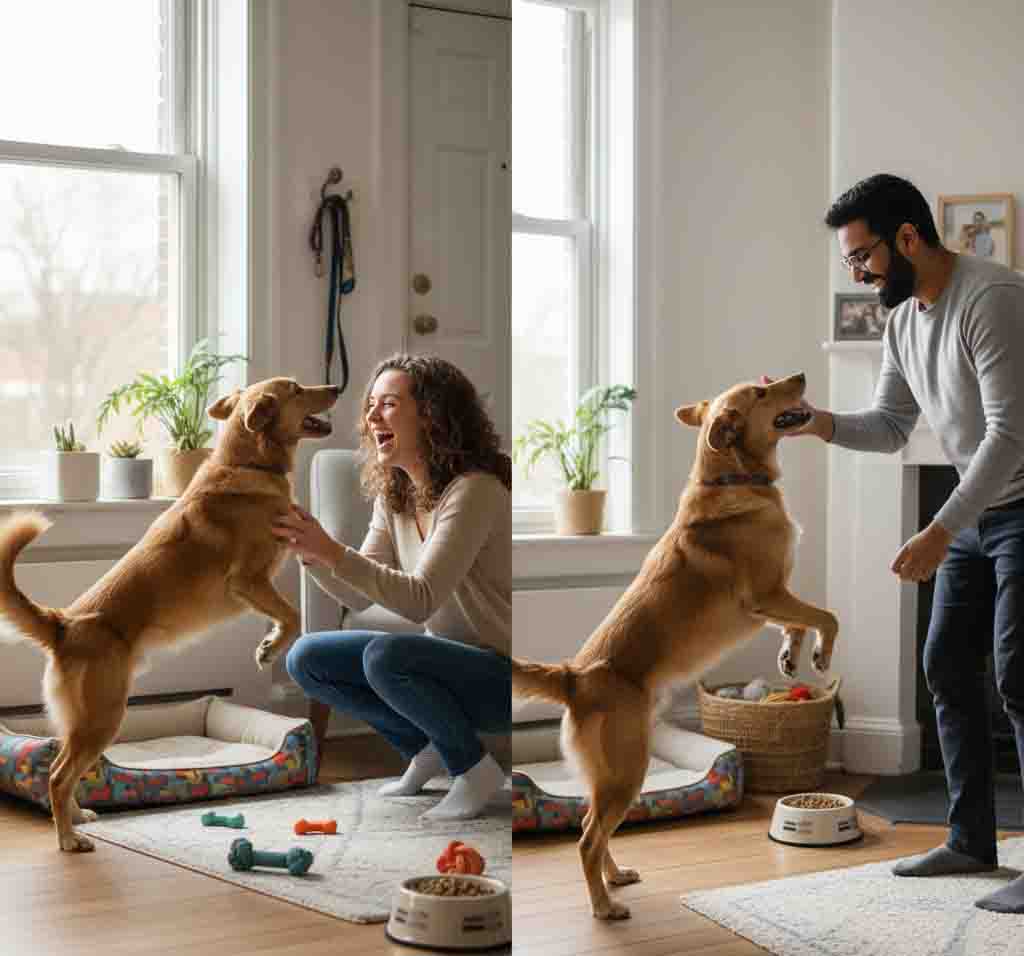 Successful pet co-parenting example dog happy in two households