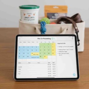 Pet co-parenting shared calendar expense tracking system