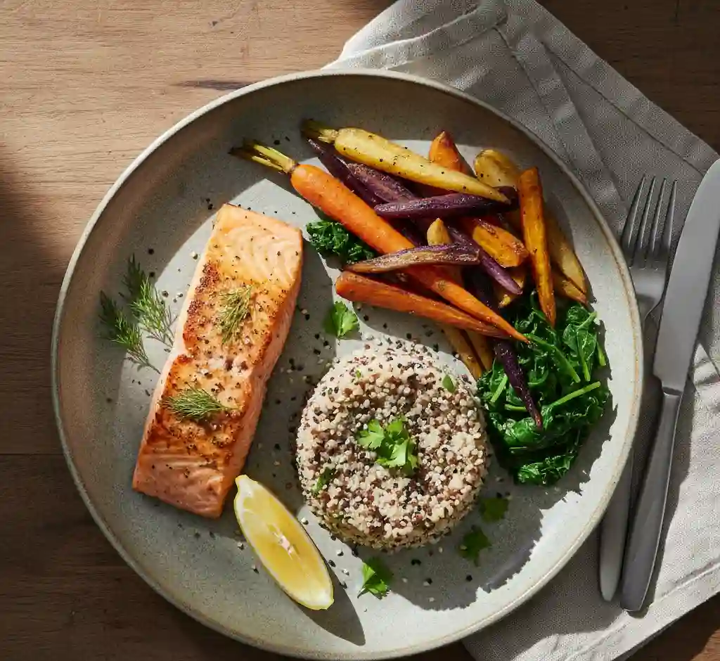 Virgo digestive wellness plate earth tones precise arrangement