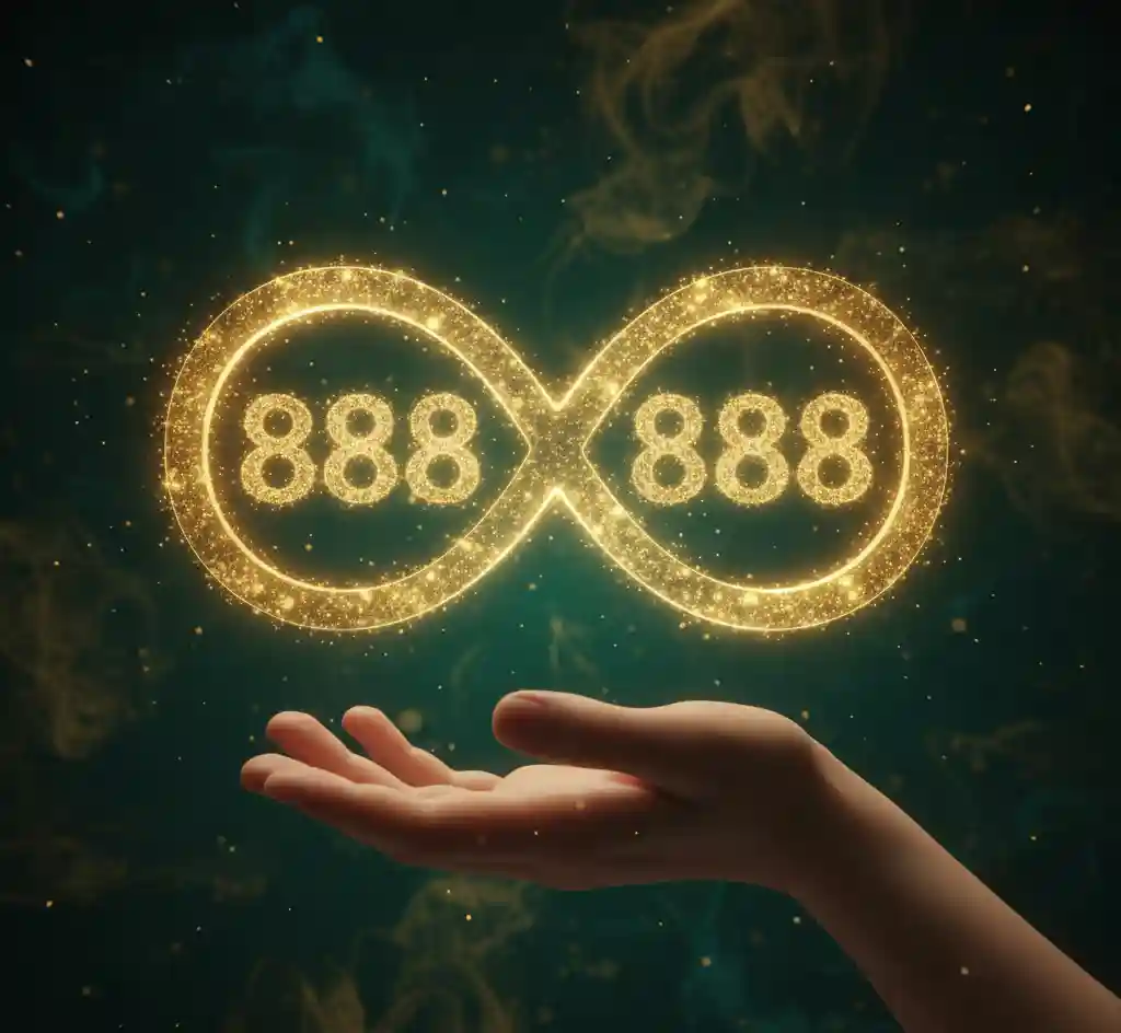 A glowing golden infinity symbol reflecting the number 888, representing infinite abundance and financial success.