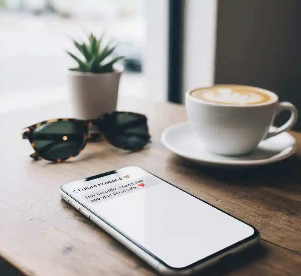 A close-up of a smartphone lock screen showing a text message notification from "Future Husband