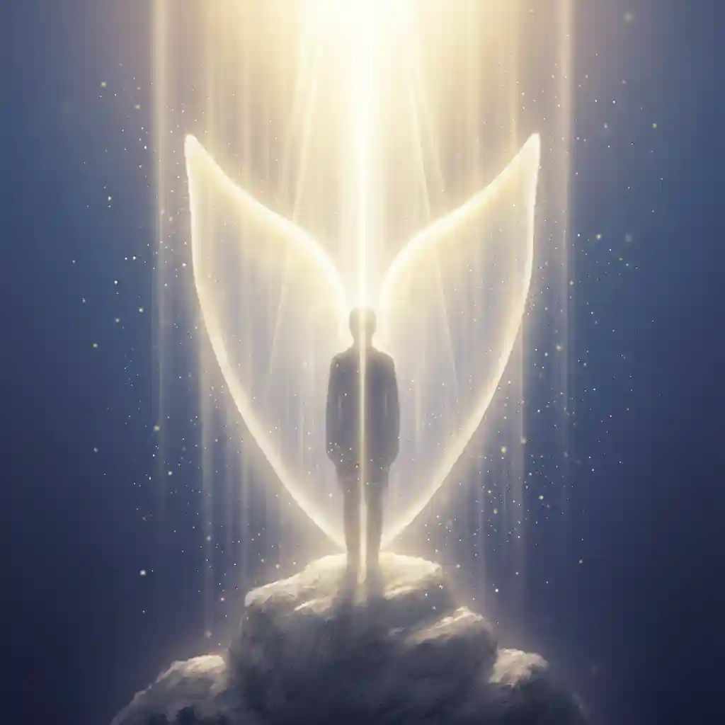 Abstract rays of light forming a protective shield or subtle wing shape, symbolizing divine protection and stability associated with number 444.